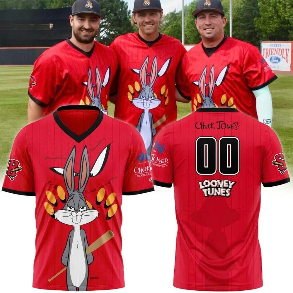 Camiseta de fútbol de edición limitada Schaumburg Boomers x Chuck Jones Looney Tunes de secado rápido impresa en 3D. ropa de hombre