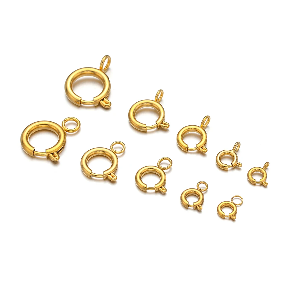 10pcs 18k Gold Stainless Steel Round Claw Spring Hooks Buckle Lobster Clasp for DIY Bracelet Necklace Jewelry Making Wholesale