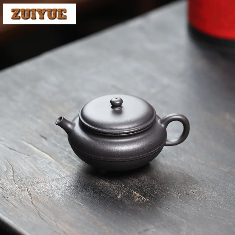 120ml Traditional Yixing Purple Clay Teapots Handmade Tripodia Pot Raw Ore Black Mud Kettle Chinese Zisha Tea Set Teaware Craft