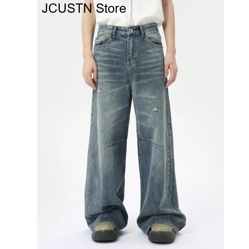 

Мужские джинсовые брюки в американском стиле, модные свободные мужские прямые брюки, повседневные широкие джинсы, новая летняя уличная одежда