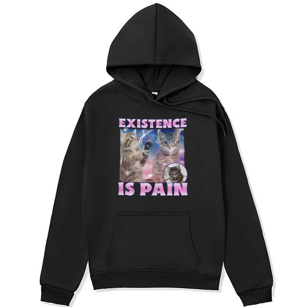 

Existence Ls Pain Funny Cat Printed Hoodie Men Women Cartoon Graphic Sweatshirt Fashion Oversized Long Sleeve Fleece Pullover