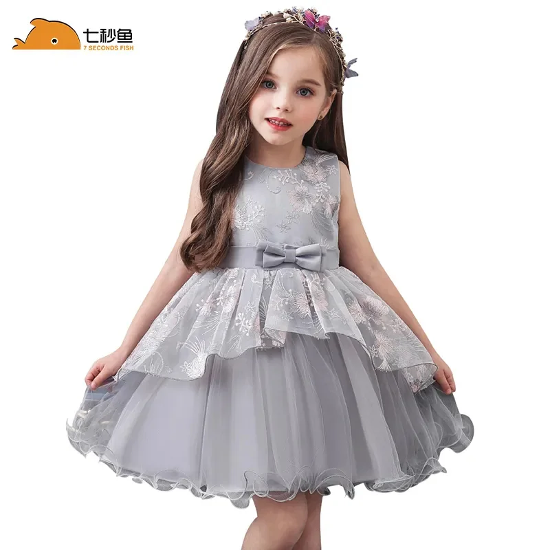

Baby Dress Summer Girl's Embroidered Enfant Birthday Princess Bow Floral Children's Puff es 1-5y Girl Vestidos