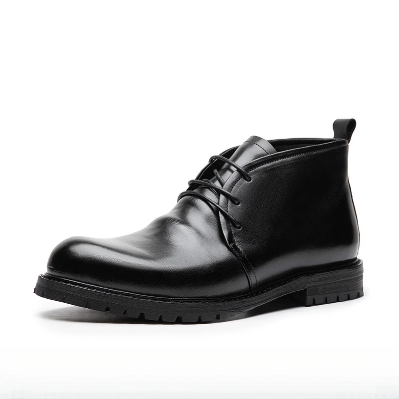 

Men'S Luxury Black Genuine Real Leather Boots Vintage Ankle Waterproof High Outdoor Boy Black Shoes Men Cowboy