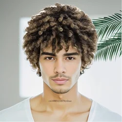 Synthetic Dreadlock Wig for Men Male Braided Mix Brown Wigs Locs Crochet Twist Hair Afro Curly Wig Natural Looking Hip Hop Daily