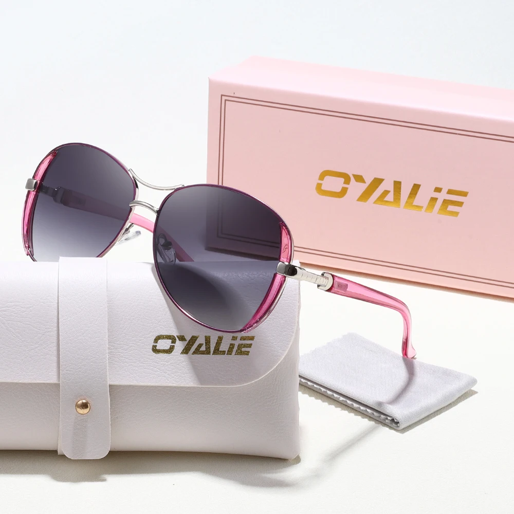 Oyalie Modische Metall-Doppelbrücken-Sonnenbrille, Erhältlich in Verschiedenen Farbschwellern, Ein Modisches Accessoire für Damen und Herren zum Reisen und Einkaufen