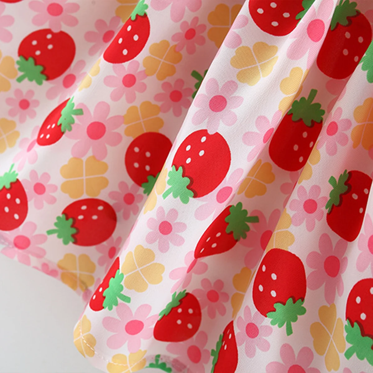 2Pcs/SetSummer full of strawberries rolled collar cotton dress for girls short sleeved dress with small flower bag as a gift