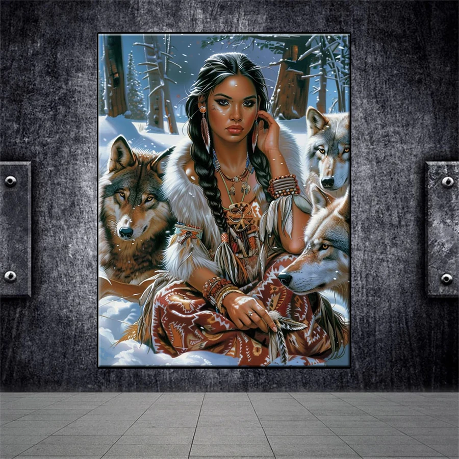 DIY Diamond Painting Kit New Indian Women and Animal Wolves Diamond Mosaic Full Drill Embroidery Handmade Hobby