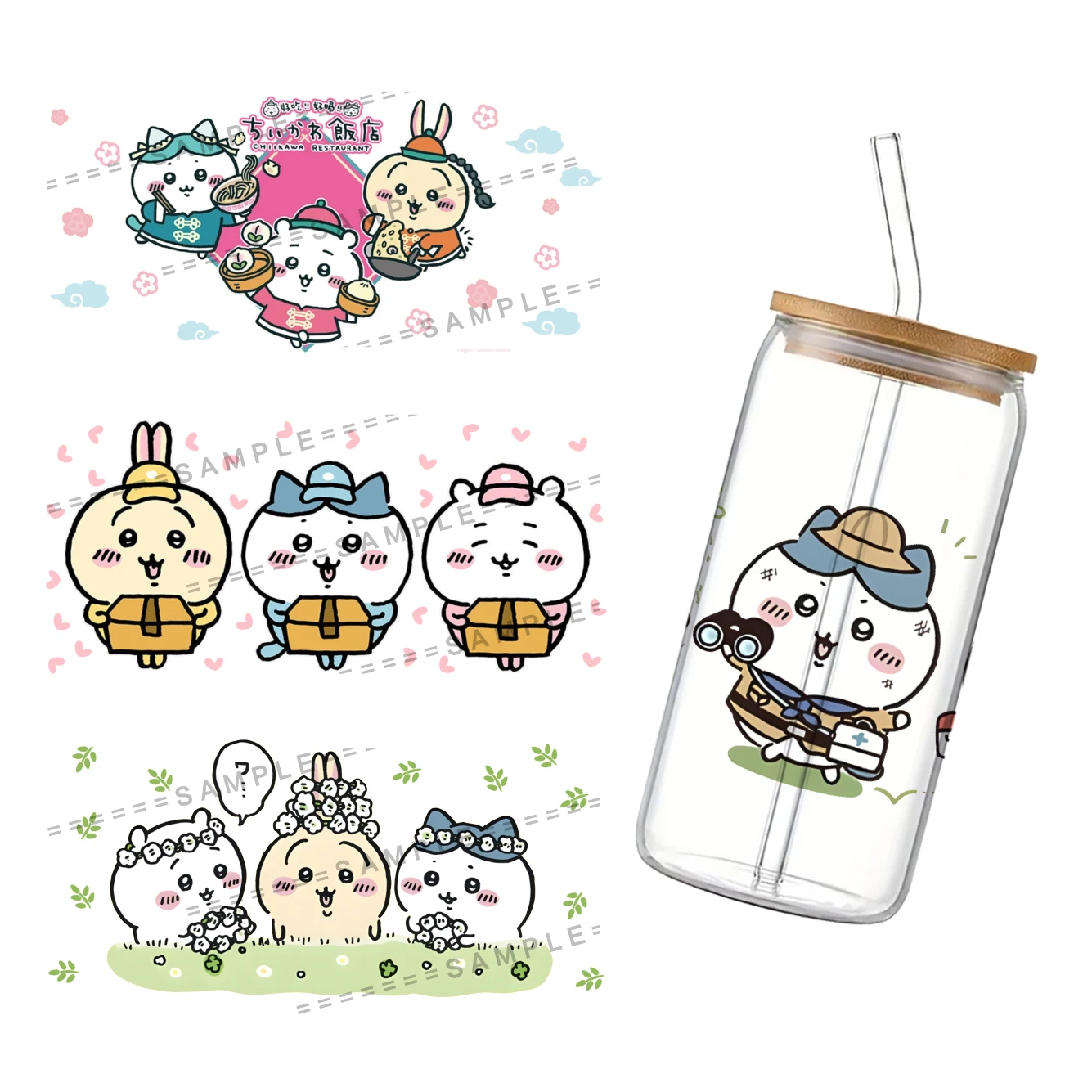 Japanese Cartoon For Libbey 16oz Can Glass 3D Waterproof UV DTF Coffee Can Wrap Libbey Glass Wrap