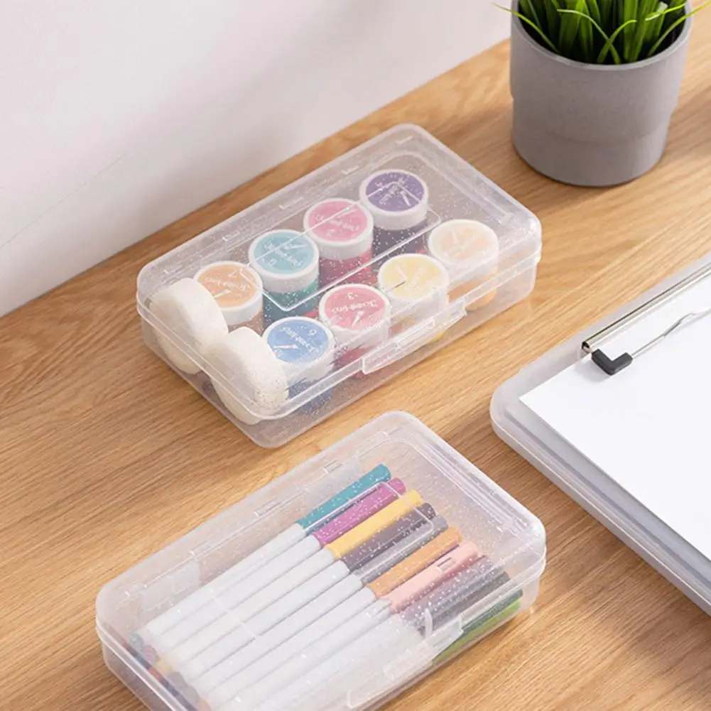 Snap-on Lid Pencil Case Spacious Durable Pencil Cases for Organized School Office Supplies Transparent Hard Plastic for Kids