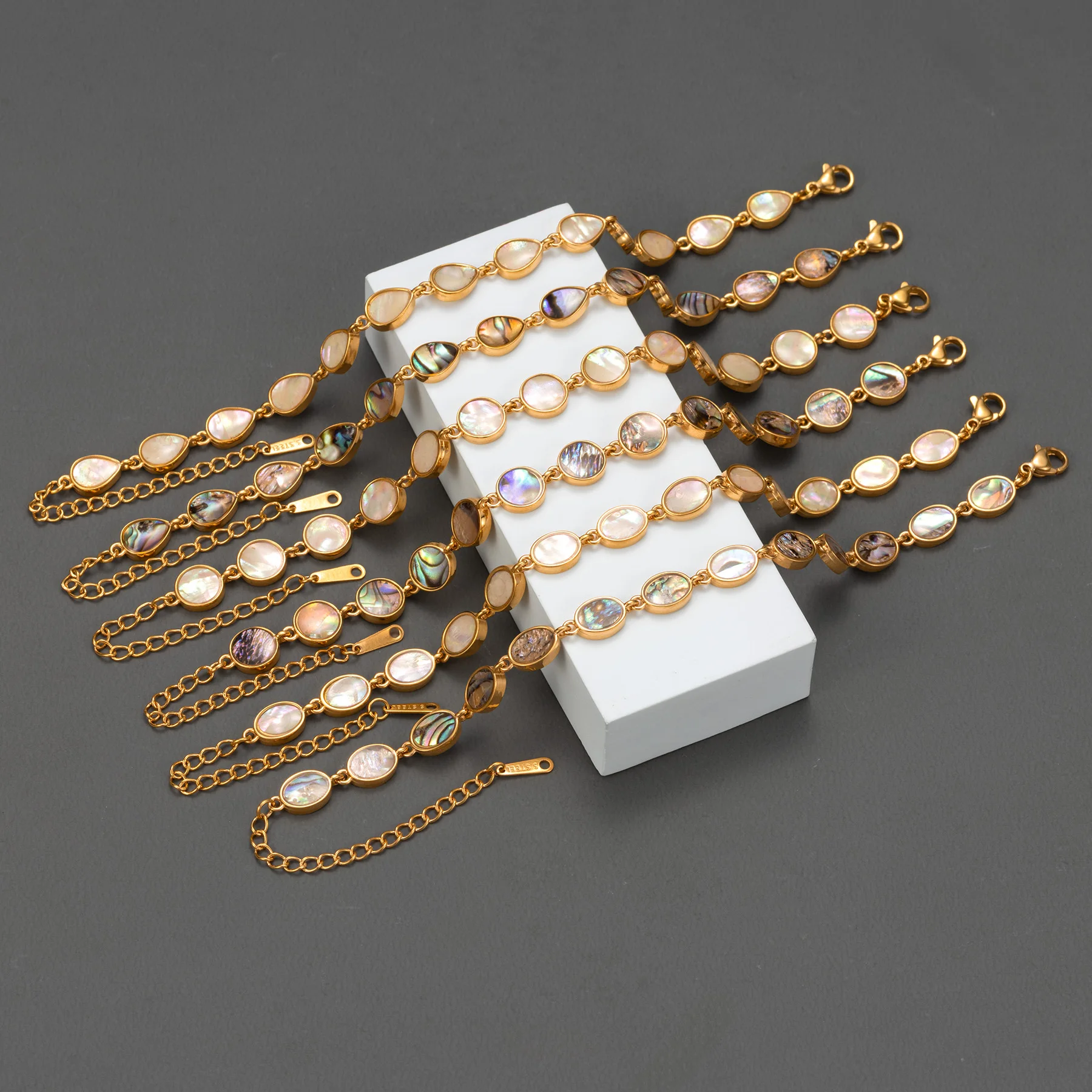 Nextvance Bohemian Natural Abalone Shell Bracelets Gold Plated Stainless Steel Chain for Women  Daily Stackable Jewelry Gift