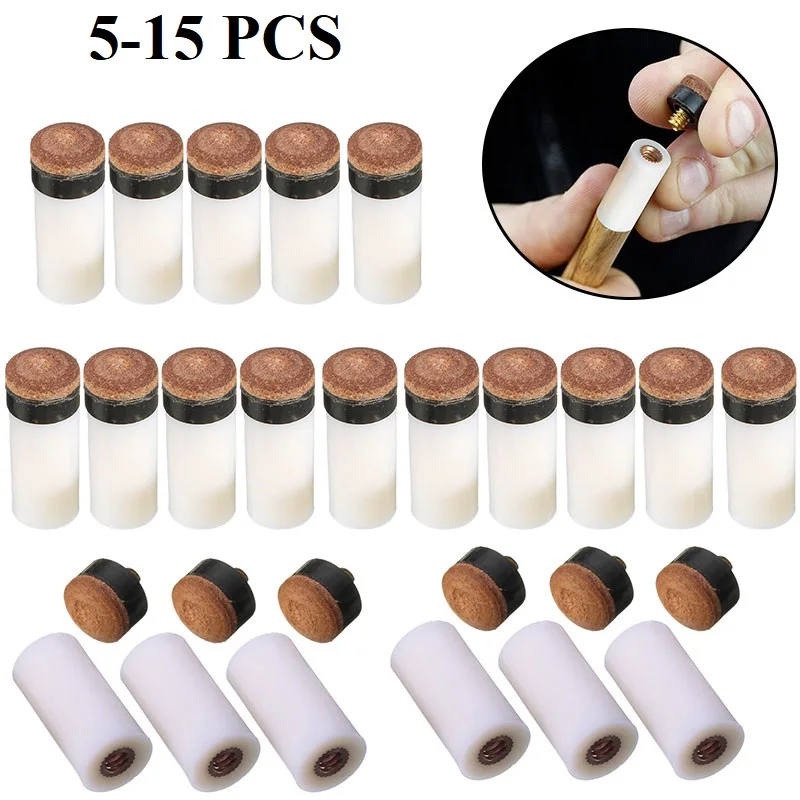 5/10/15 Pcs Billiard Replacement Set Pool Cue Tips 12mm 13mm Pool Billiard Cue Stick Ferrules 5x Screw-On Tips for Snooker