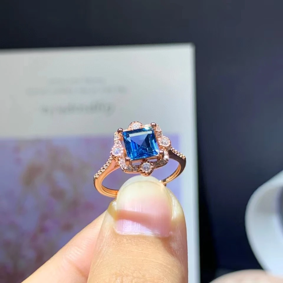 

CoLifeLove Vintage Sterling Silver London Blue Topaz Ring 0.7ct 6mm*6mm Princess Square Topaz Silver Ring November Birthstone