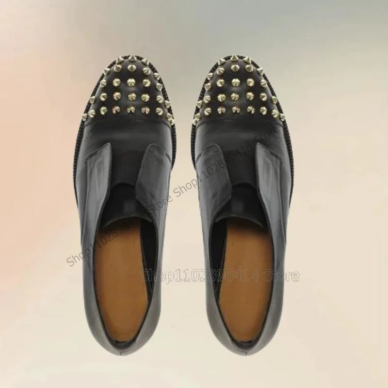 

Rivets Decor Sewing Design Black Pointed Toe Loafers Fashion Slip On Men Shoes Luxurious Handmade Party Office Men Dress Shoes