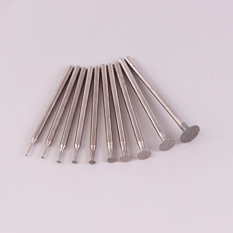 10pcs/set Dremel Accesories Diamond Grinding Head Burrs Bits 2.35mm Shank Jade Stone Carving Polishing Engraving Dressers