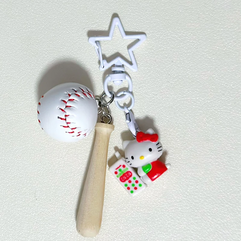 Cartoon Charms Baseball Bat Gloves Hello Kitty Keychain Kawaii Strawberry Hello Kitty Sports Keychain Bag Pendant Phone Keychain