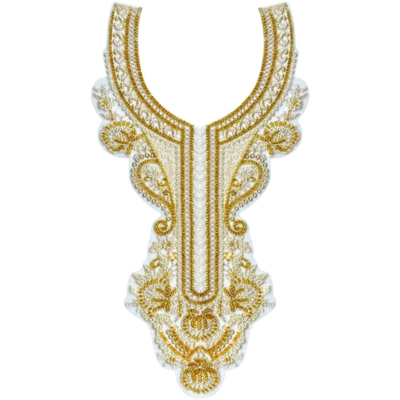 

Embroidered Beads Applique for Wedding Dress Evening Gown Sew on Collar Patches