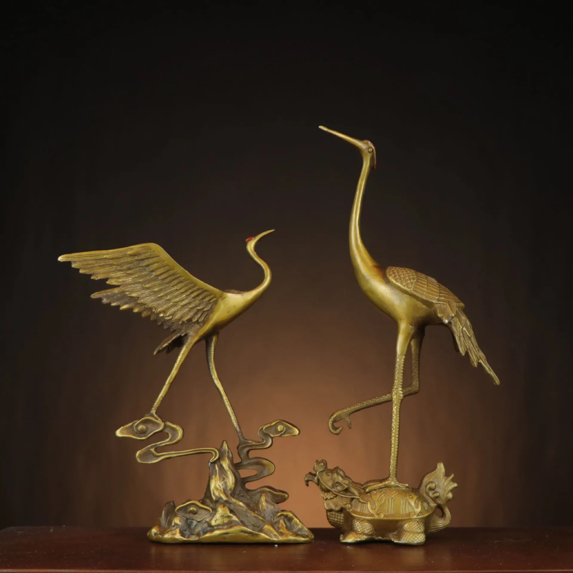 Chinese style brass crane and turtle crane statue longevity extending handicrafts home decor living room foyer decorations gifts