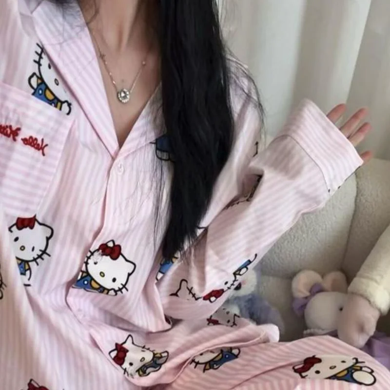 

Sanrio Hello Kitty Pajamas Set Women Home Loungewear Cute Sweet Spring Autumn Fashion New Hot Long Sleeve Comfortable Sleepwear