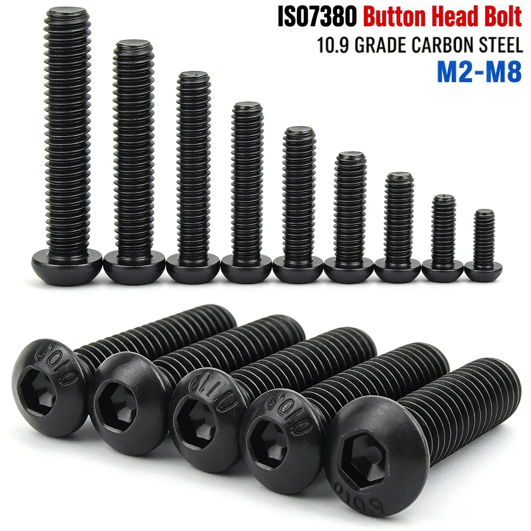 ISO7380 Klasse 10.9 Schwarze Innensechskant-Knopfkopfschraube Möbel-Maschinenschraube M2 M2.5 M3 M4 M5 M6