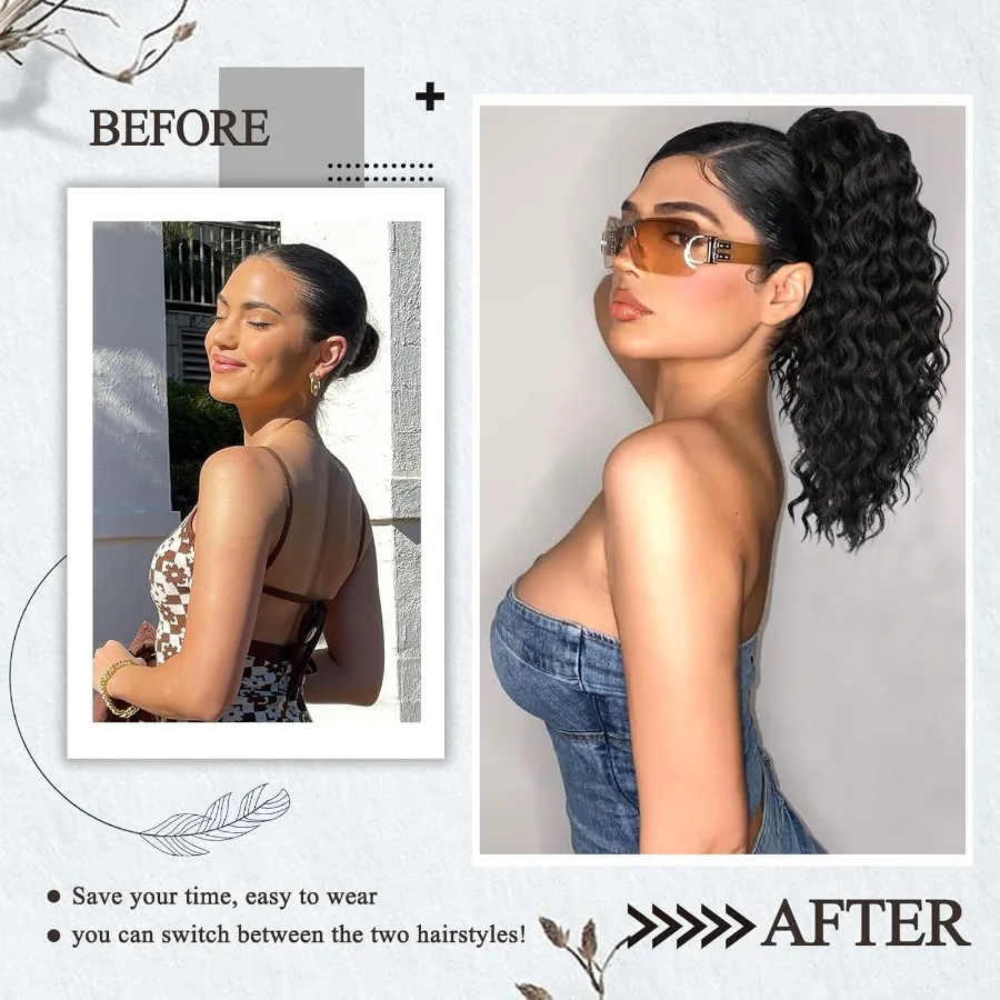 وصلة شعر صناعية طويلة مجعدة متعددة الاستخدامات مع تصميم برباط للنساء ذوات البشرة السمراء، قطعة شعر سهلة المشبك