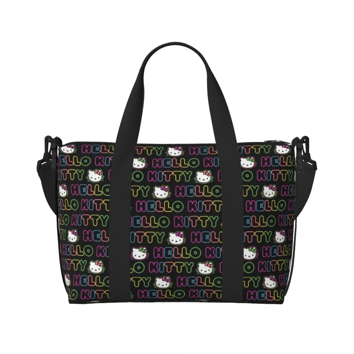 Custom Hello Kitty Pattern Beach Tote Bag for Women Sanrio Big Compartment Beach Gym Travel Bags