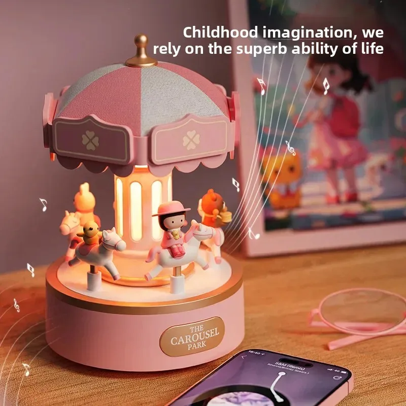 Boîte à musique pour enfants, cadeau d'anniversaire créatif, carrousel rotatif, haut-parleur Bluetooth, lumière d'ambiance, cadeau de Festival pour petite amie