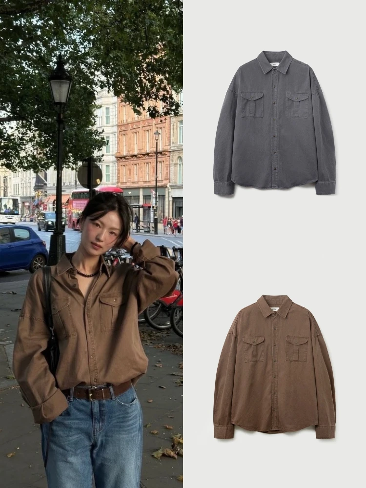 

Loose Long Sve Workwear Sle irt for Women Vintage Hong Kong Flavor Slimming Faionable Casual Top Dongda Gate GD