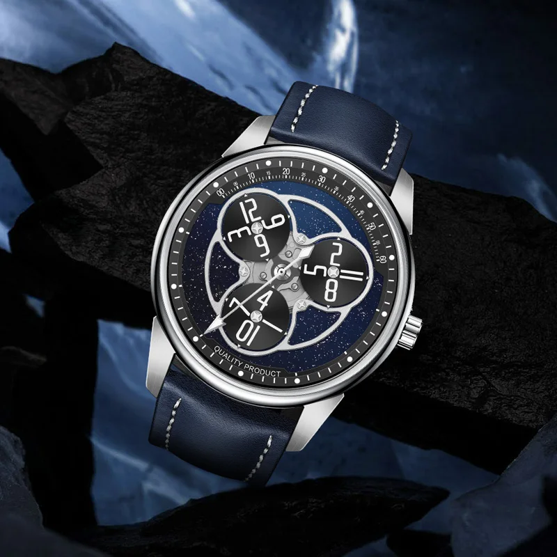 PINDU Designs 2024 New Star Wheel Mechanical Watch Classic Blue Fashion Starry Sky Precise Scale Watch es Luminous Montre Homme