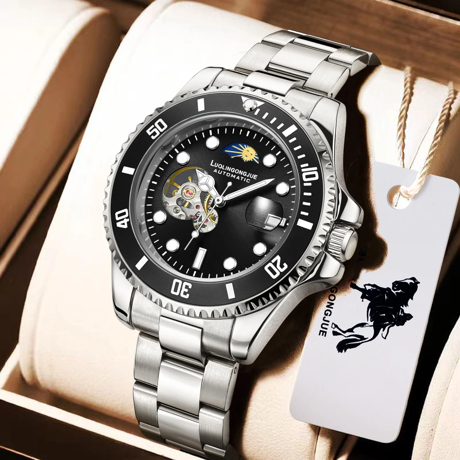 

High-End Business Diver Series Luxury Mechanical Men's Watch, Business Skeleton Automatic Mechanical Watch with Hollow Design, Party Fashion Watch, Value-For-Money Cool Brand Watch for Men, Stylish and Exquisite Birthday Gift Watch