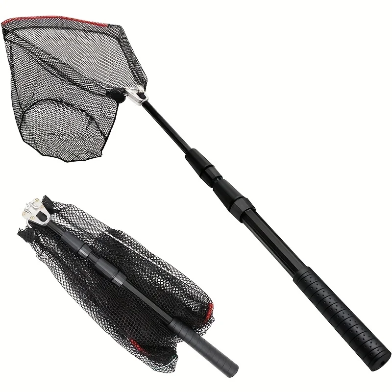Red de pesca plegable, hamaca de aterrizaje de pesca con mango de goma antideslizante con poste telescópico, extensible hasta 51 pulgadas, regalos de pesca