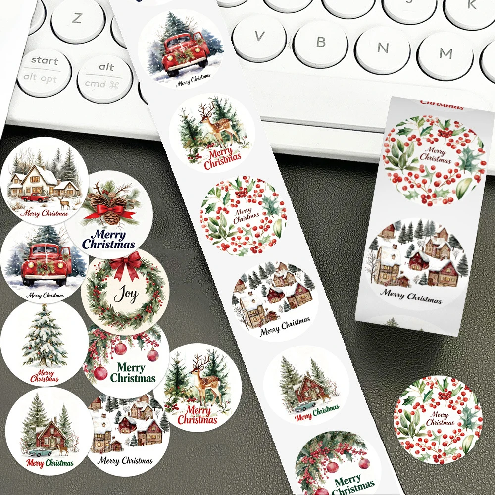 500pcs/roll Aesthetic Merry Christmas Stickers Vintage Graffiti Decals DIY Scrapbook Notebook Phone Cartoon Sealing Sticker Gift