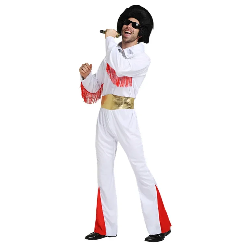 Cosplay Costumes Halloween Super Party Clothing Singer White Clothing Adult Elvis Presley Clothing Rock Star Performance cloth P