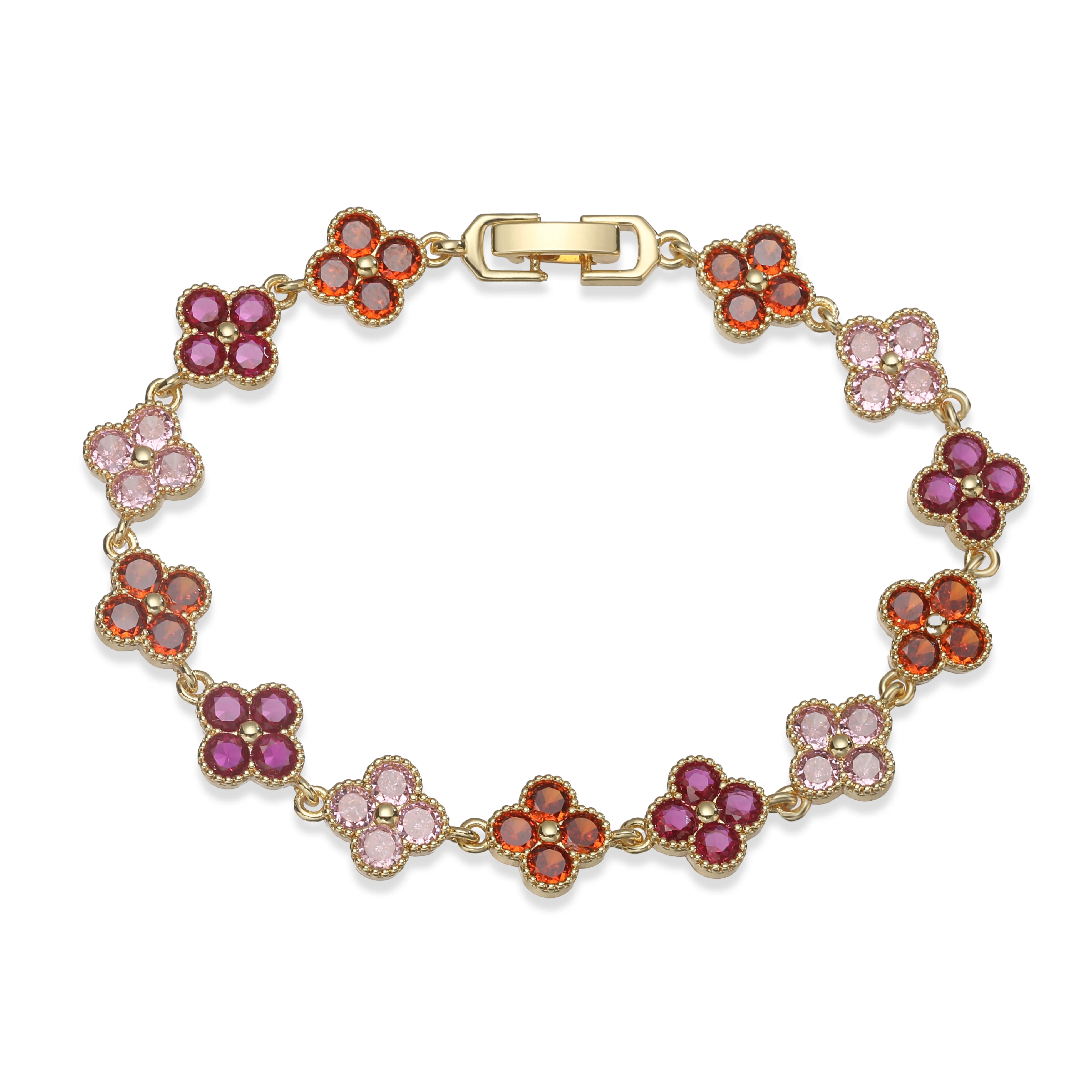 Multi-Color Zircon Flower Bracelet/Necklace Gift Set