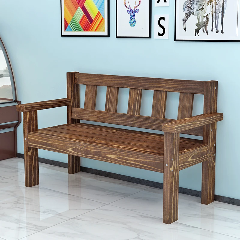 Vintage solid wood bench old balcony casual outdoor backrest double bench sofa chair park anti-corrosion wood chair