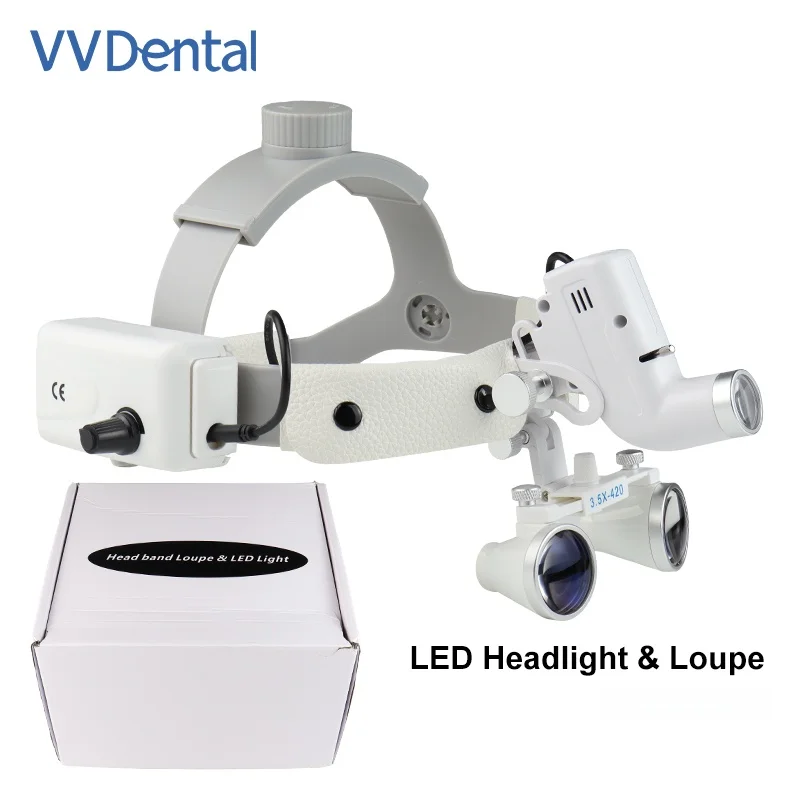 Стоматологический LED-фонарь VVDental с бинокулярными лупами 2.5X/3.5X, регулируемой яркостью, точечный, 5 Вт, налобный хирургический фонарь для стоматологии