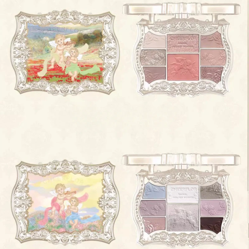 CHEERFLOR Angel geprägte Lidschattenpalette, langlebig und leicht zu färben, mattierter Retro-Lidschatten, Rouge- und Textmarkerpalette