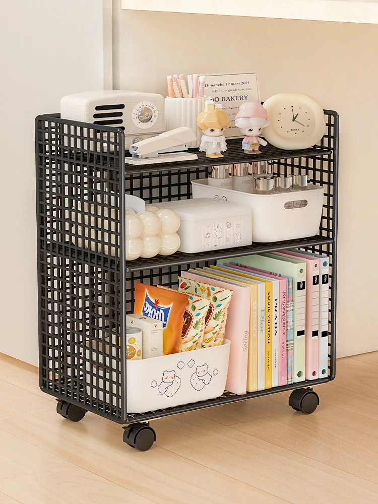

Мобильный органайзер под стол для хранения вещей, маленький книжный шкаф на колесиках для спальни, из железа, простой дизайн, многофункциональный.