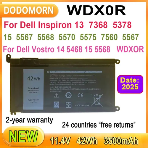Batería WDX0R de 11,4 V para ordenador portátil, accesorio para DELL Latitude 3180, 3189, 3390, Vostro 14, 5468, 15, 5568, Inspiron 13, 5379, 5368, 17, 5767, 5770, WDXOR