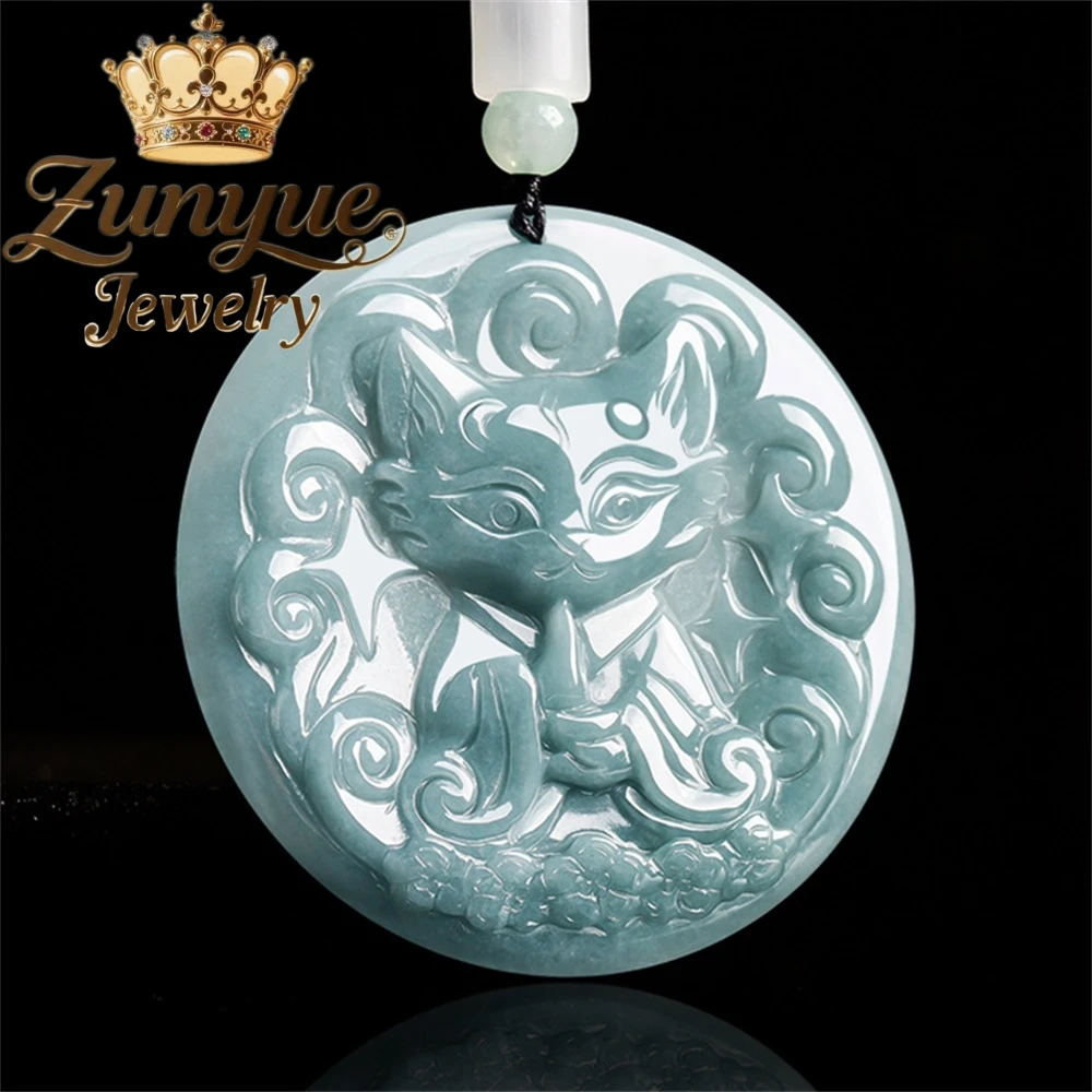 

Genuine Natural A-Grade Jade Blue Water Nine-Tailed Fox Pendant A Cute And Charming Pendant Made Of Glutinous Jade For Women