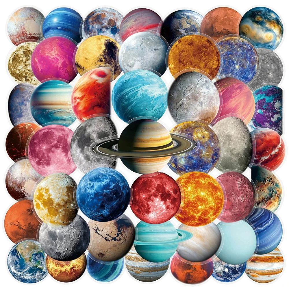 10/30/50pcs Universe Space Planets Stickers Funny Cartoon Creative Transparent PET Decals Stationery Phone Diary Laptop Sticker
