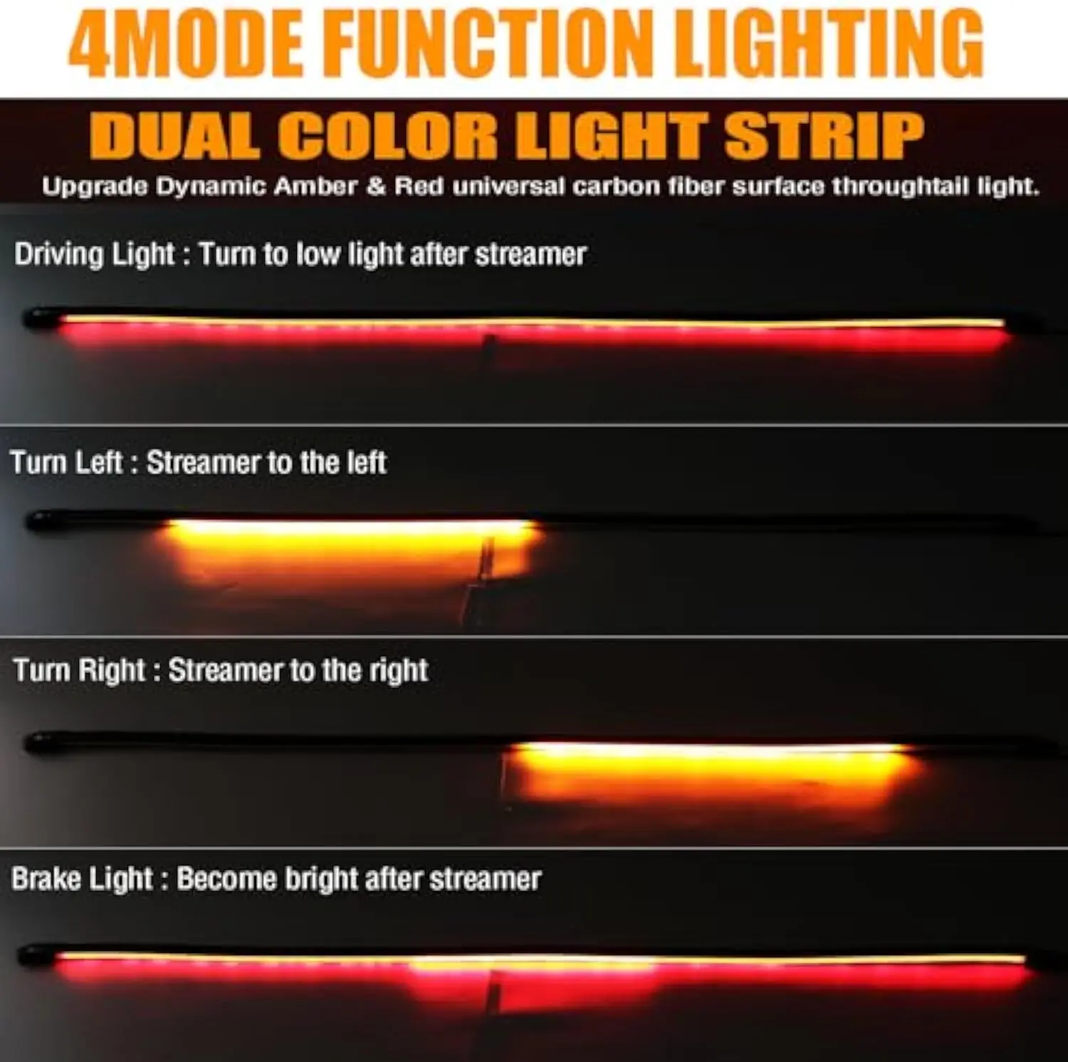 Car Carbon Rear Spoiler Sticker Led Strip Brake Light Turn Signal Lamp Flowing Waterproof Rear Tail Lights Car Rear Spoiler 12V