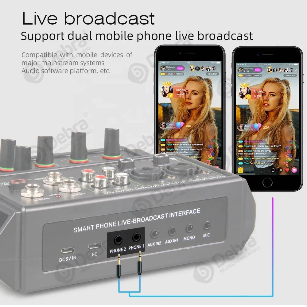 Audio D4-LIVE Professionale 4 canali 48V BT5.0 Microfono per smartphone cablato PC Scheda audio portatile CE in plastica nera Casa