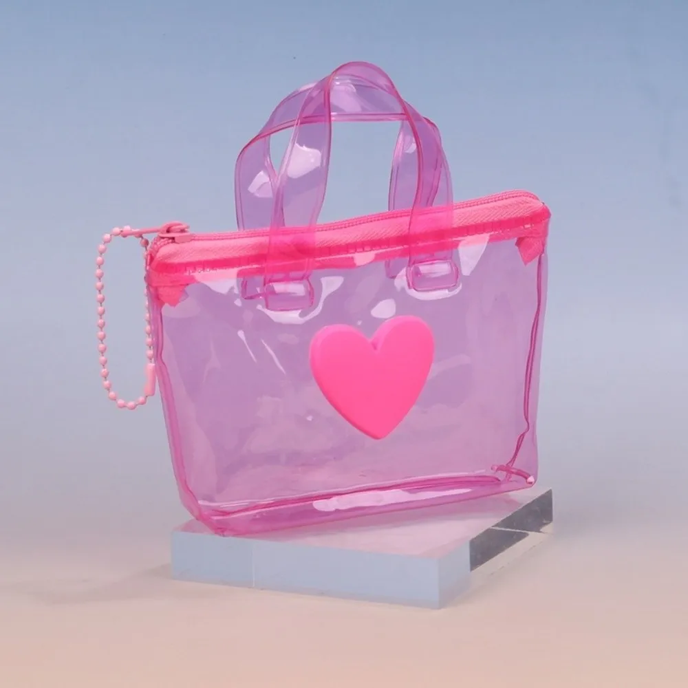 Portable Solid Color Heart-Shaped Storage Bag Waterproof Handheld Coin Purse Keychain Mini Earphone Bag Party