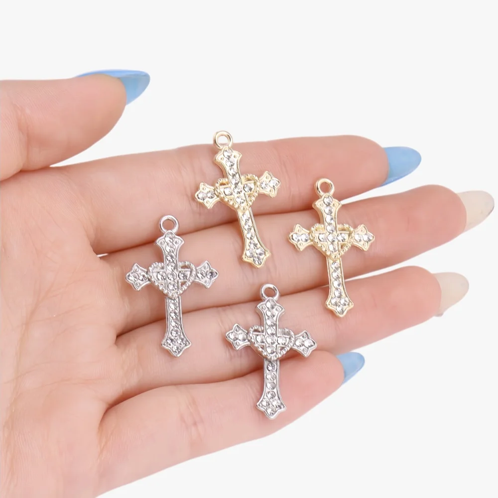 10 Stück Zirkon Gold Silber Farbe Glänzende Kreuz-Anhänger für Ohrringe Halskette Anhänger DIY Schmuckherstellung Zubehör Gute Qualität