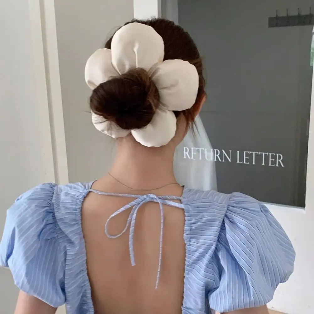 Flower Shape Flower Scrunchies Sponge Oversize Large Satin Hair Scrunchies Cloth Ponytail Holder Exaggerated Hair Ring Women