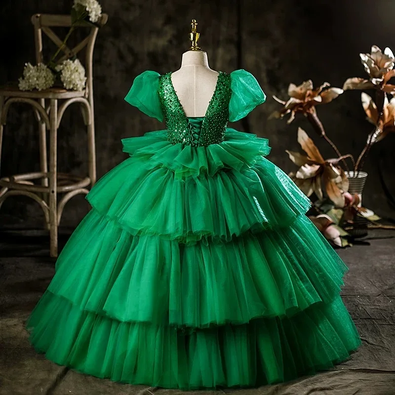 Customized Green Ball Gown Baby Flower Girl Dresses Sequins Princess Prom Birthday Party Gowns Formal