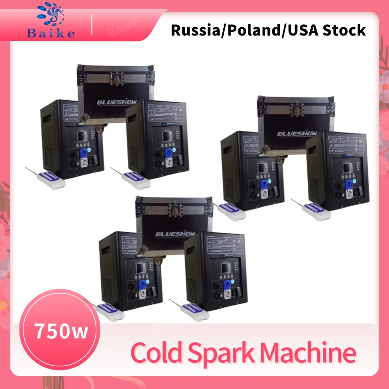 6pcs 750W Cold Spark Machine With Flightcase Cold Firework Machine DMX Remote Control LCD Cold Sparking Machine Ti Powder Wedding Equipment