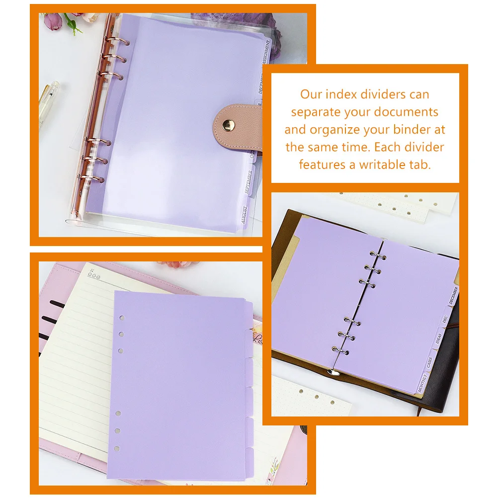 6pcs Plastic Binder Dividers Notepad Divider Tabs Notebook Index Classified Labels Detachable Page Markers For Loose-Leaf