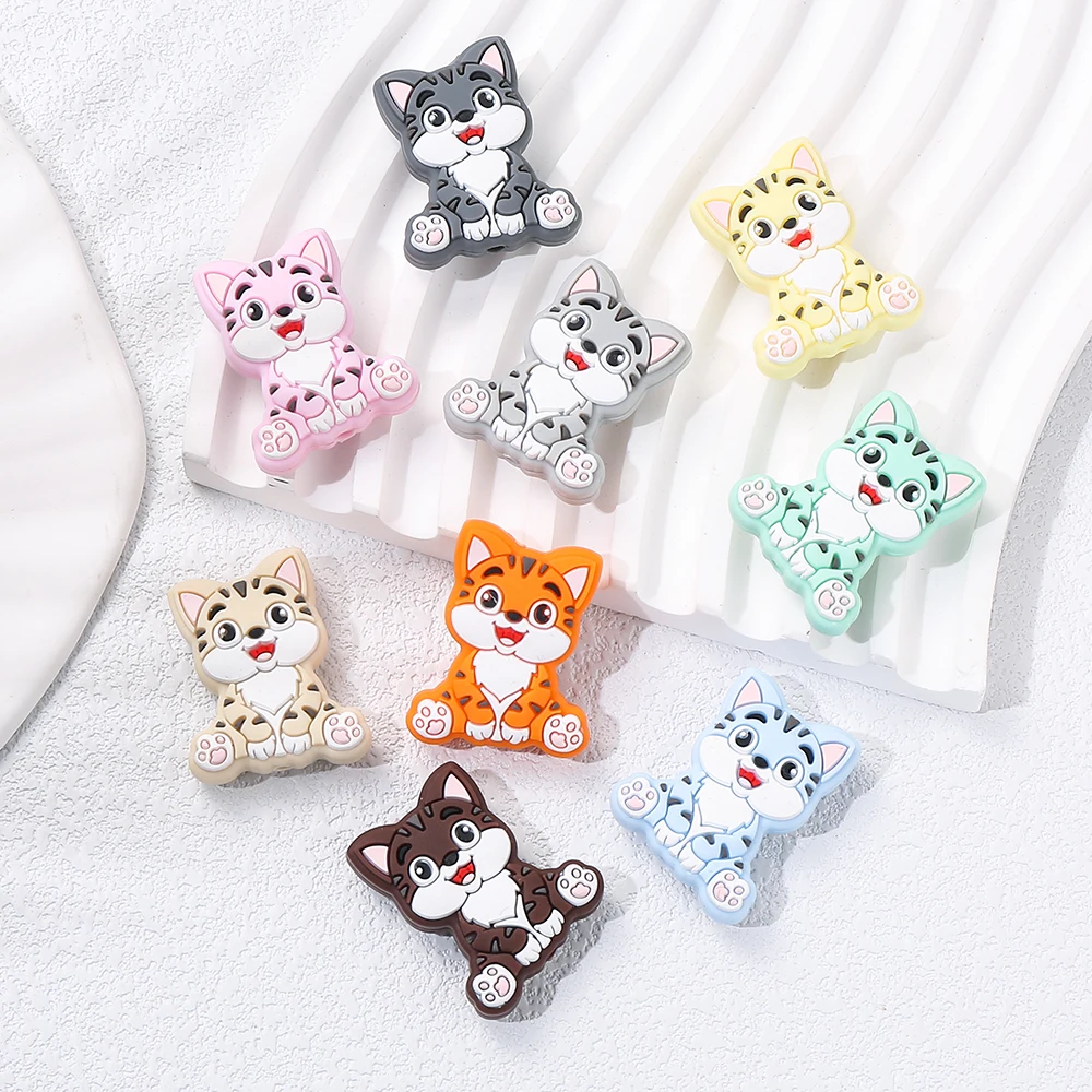 10Pcs Animal Silicone Beads Cartoon Cute Tiger Focal Beads For Jewelry Making DIY Pen KeyChain Bracelet Necklace Accessories