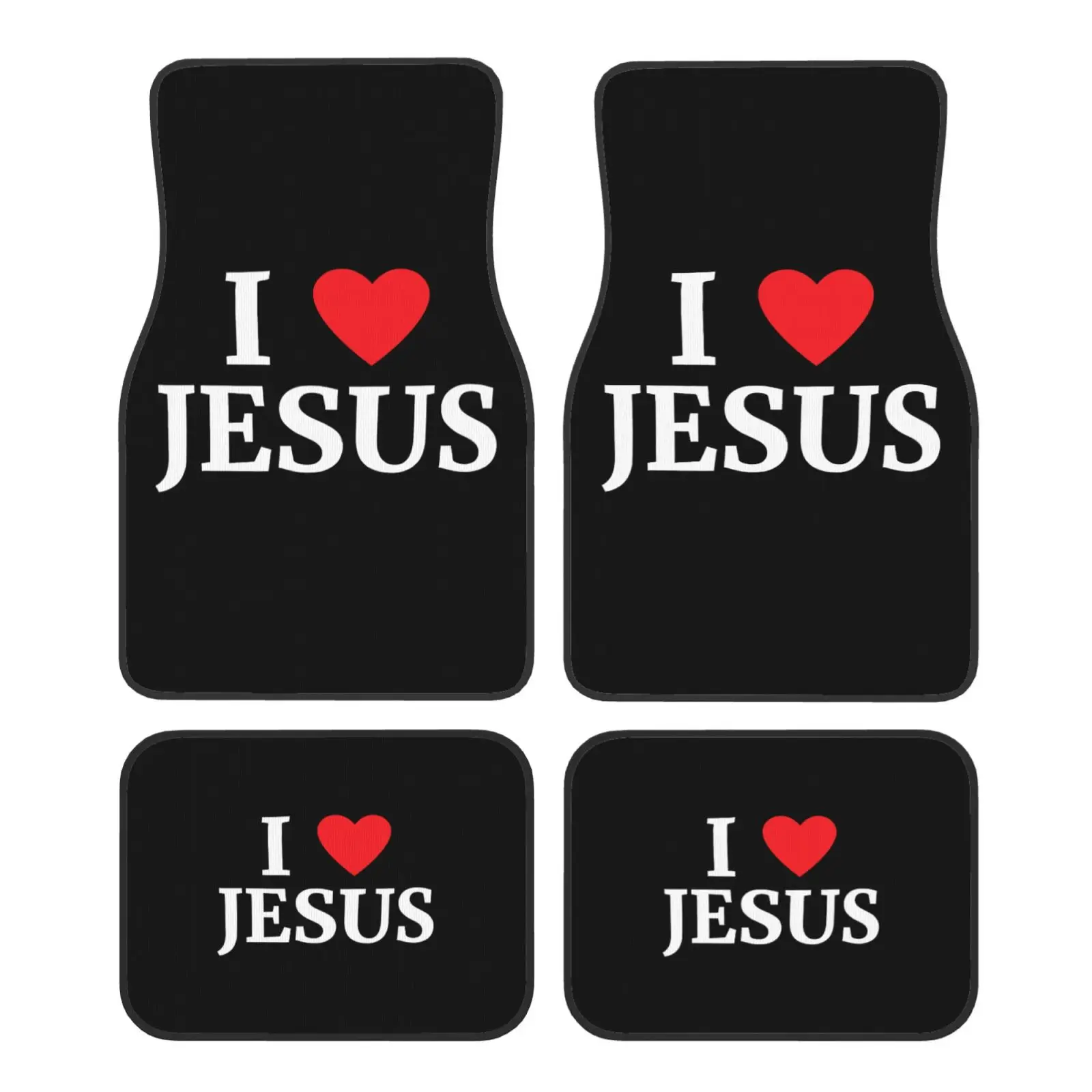 I Love Jesus Text Print Car Floor Mats Non-Slip Carpets Rugs Front & Rear Car Foot Mats Set of 4 Pieces Auto Accessories Decor
